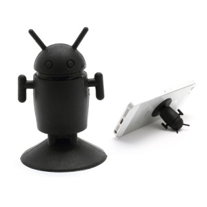 Cute Android Robot Suction Silicone Stand Holder for iPhone Samsung Smartphones etc - Black