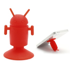 Cute Android Robot Suction Silicone Stand Holder for iPhone Samsung Smartphones etc - Red