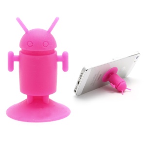 Cute Android Robot Suction Silicone Stand Holder for iPhone Samsung Smartphones etc - Rose