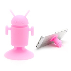 Cute Android Robot Suction Silicone Stand Holder for iPhone Samsung Smartphones etc - Pink