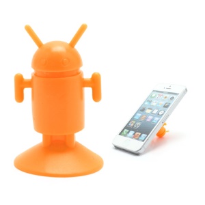 Cute Android Robot Suction Silicone Stand Holder for iPhone Samsung Smartphones etc - Orange