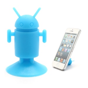 Cute Android Robot Suction Silicone Stand Holder for iPhone Samsung Smartphones etc - Blue