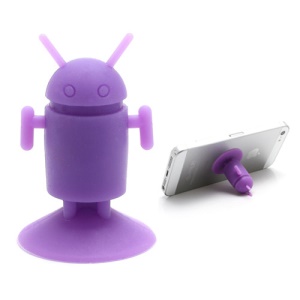 Cute Android Robot Suction Silicone Stand Holder for iPhone Samsung Smartphones etc - Purple