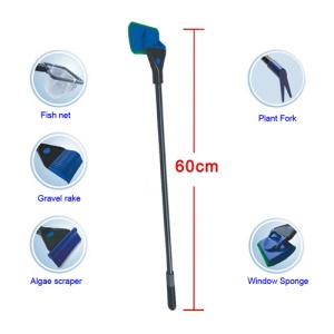 5 in1 Aquarium Fish Net Rake Algae Scraper Fork Sponge Cleaning Tools Set