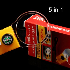 5 in 1 3X &amp; 5X LED Light Optical Glass Magnifier with Compass