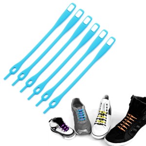 Creative Fun Candy Color V-Tie Flexible Silicone Shoelaces 6Pcs/Pack - White / Blue