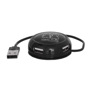 Round High Speed 4-Port USB2.0 USB Hub for PC Laptop - Black