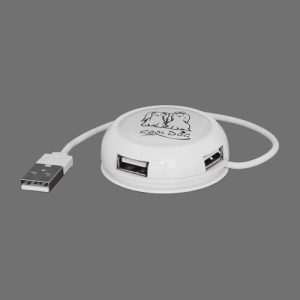 Round High Speed 4-Port USB2.0 USB Hub for PC Laptop - White