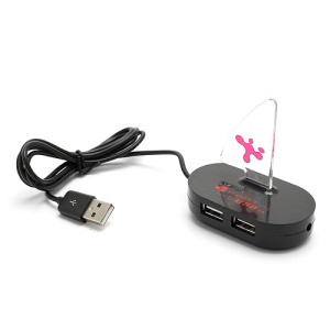 Boat Shaped Hi-Speed USB2.0 4 Port Hub for Laptop PC - Black
