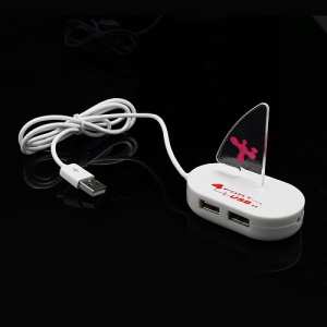 Boat Shaped Hi-Speed USB2.0 4 Port USB Hub for Laptop PC - White