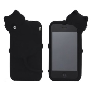 Deere Stogdill 3D Diffie Cat Silicone Soft Case Cover with Earphone Jack Plug for iPhone 3G 3GS  - Black