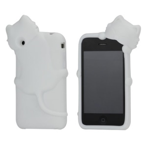 Deere Stogdill 3D Diffie Cat Silicone Soft Case Cover with Earphone Jack Plug for iPhone 3G 3GS - White