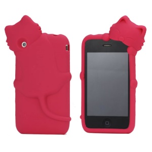 Deere Stogdill 3D Diffie Cat Silicone Soft Case Cover with Earphone Jack Plug for iPhone 3G 3GS - Red