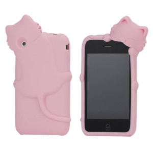Deere Stogdill 3D Diffie Cat Silicone Soft Case Cover with Earphone Jack Plug for iPhone 3G 3GS - Pink