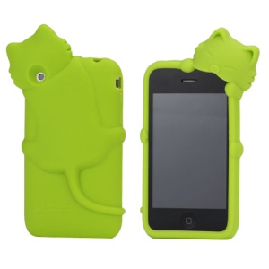 Deere Stogdill 3D Diffie Cat Silicone Soft Case Cover with Earphone Jack Plug for iPhone 3G 3GS - Green
