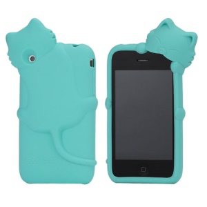 Deere Stogdill 3D Diffie Cat Silicone Soft Case Cover with Earphone Jack Plug for iPhone 3G 3GS - Blue