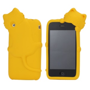 Deere Stogdill 3D Diffie Cat Silicone Soft Case Cover with Earphone Jack Plug for iPhone 3G 3GS - Yellow