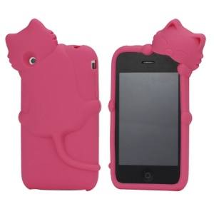 Deere Stogdill 3D Diffie Cat Silicone Soft Case Cover with Earphone Jack Plug for iPhone 3G 3GS - Rose