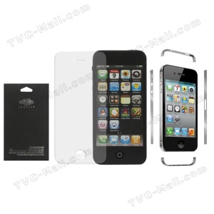 Front Clear LCD Screen Protector Guard for iPhone 4 + Transparent Side Wrap Skin Stick