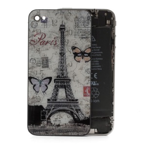 Paris Eiffel Tower Butterfly Glass Back Cover Housing Battery Door for iPhone 4