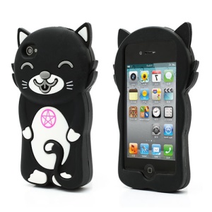 3D Cute Happy Cat Shaped Silicone Case Cover for iPhone 4 4S - Black