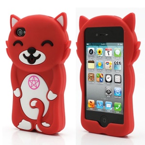 3D Cute Happy Cat Shaped Silicone Case Cover for iPhone 4 4S - Red