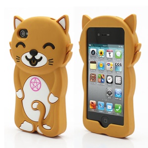 3D Cute Happy Cat Shaped Silicone Case Cover for iPhone 4 4S - Brown