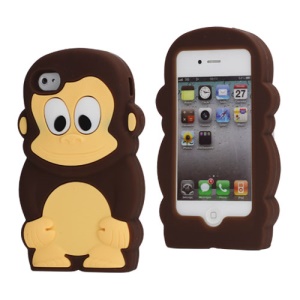Cute 3D Monkey Shaped Soft Protective Silicone Jelly Case for iPhone 4 4S - Coffee