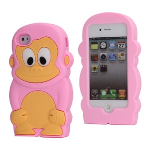 Cute 3D Monkey Shaped Soft Protective Silicone Jelly Case for iPhone 4 4S - Pink