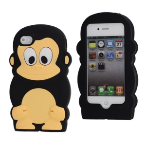 Cute 3D Monkey Shaped Soft Protective Silicone Jelly Case for iPhone 4 4S - Black