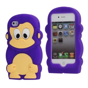 Cute 3D Monkey Shaped Soft Protective Silicone Jelly Case for iPhone 4 4S - Purple