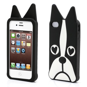 Cute 3D Dog Design Soft Silicone Case Cover  for iPhone 4 4S - Black