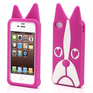Cute 3D Dog Design Soft Silicone Case Cover  for iPhone 4 4S - Rose