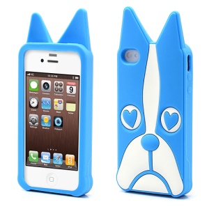 Cute 3D Dog Design Soft Silicone Case Cover  for iPhone 4 4S - Blue