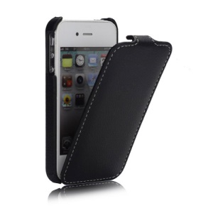Melkco Ultra Slim Litchi Grain Jacka Type Premium Leather Flip Case for iPhone 4 4S - Black