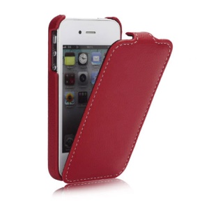 Melkco Ultra Slim Litchi Grain Jacka Type Premium Leather Flip Case for iPhone 4 4S - Red