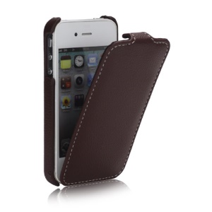 Melkco Ultra Slim Litchi Grain Jacka Type Premium Leather Flip Case for iPhone 4 4S - Brown
