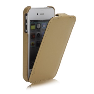 Melkco Ultra Slim Litchi Grain Jacka Type Premium Leather Flip Case for iPhone 4 4S - Beige