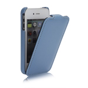 Melkco Ultra Slim Litchi Grain Jacka Type Premium Leather Flip Case for iPhone 4 4S - Baby Blue