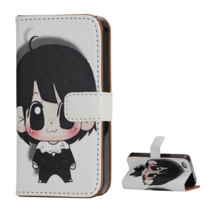 Lovely Big Eyes Girl Wallet Design Stand Leather Case for iPhone 4 4S