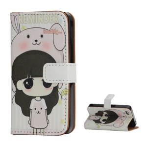 Little Girl Wearing Bunny Hat Leather Wallet Case for iPhone 4 4S with Stand Function