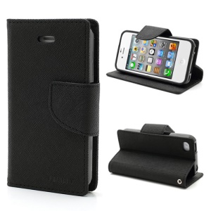 Mercury Fancy Diary PU Leather Wallet Flip Case for iPhone 4 4S - Black