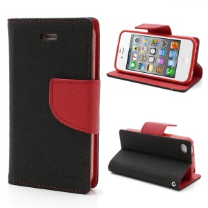 Mercury Fancy Diary PU Leather Wallet Flip Case for iPhone 4 4S - Red / Black