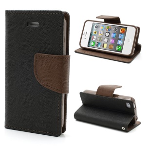 Mercury Fancy Diary PU Leather Wallet Flip Case for iPhone 4 4S - Brown / Black