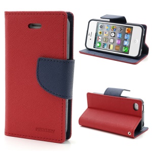 Mercury Fancy Diary PU Leather Wallet Flip Case for iPhone 4 4S - Dark Blue / Red