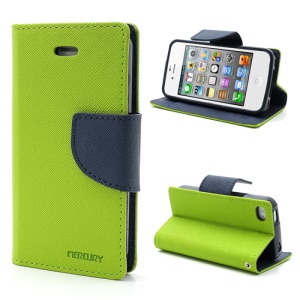 Mercury Fancy Diary PU Leather Wallet Flip Case for iPhone 4 4S - Dark Blue / Green