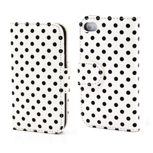 Polka Dot Folio Wallet Leather Phone Case for iPhone 4 4S -  Black Dots / White