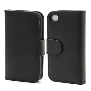 Elegant Magnetic Folio Leather Wallet Case for iPhone 4 4S - Black