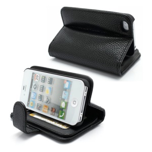 Lychee Textured Multi-Slot Wallet Leather Case with Stand for iPhone 4 4S