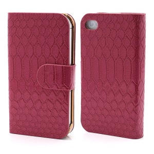 Chic Sleek Snake Leather Credit Card Wallet Case Cover for iPhone 4 4S - Rose